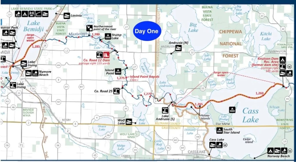 Lake Bemidji to Lake Andrusia rip map